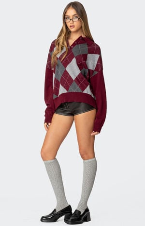 Argyle Oversized Polo Sweater image number 4