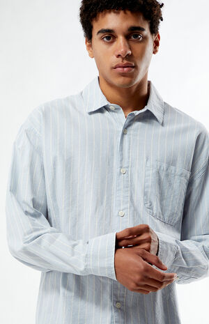 Light Blue Striped Oxford Button Down Long Sleeve Shirt image number 2