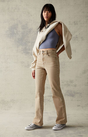 Beige Stretch High Waisted Bootcut Jeans image number 2