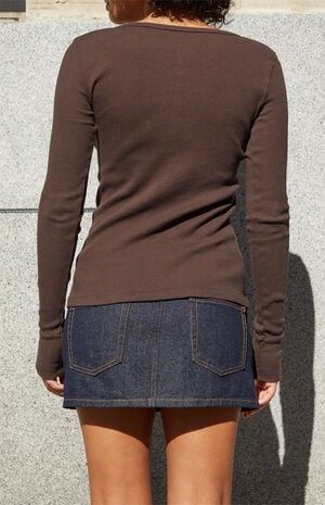Brown Ribbed Long Sleeve Top image number 3