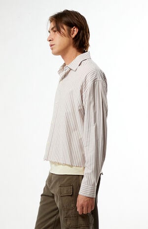 Notice Striped Button Down Cropped Long Sleeve Shirt image number 5