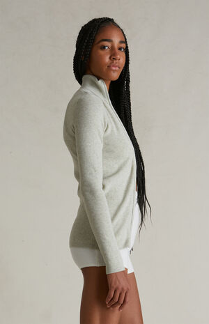 Women's Heather Stone Ribbed Track Jacket image number 3