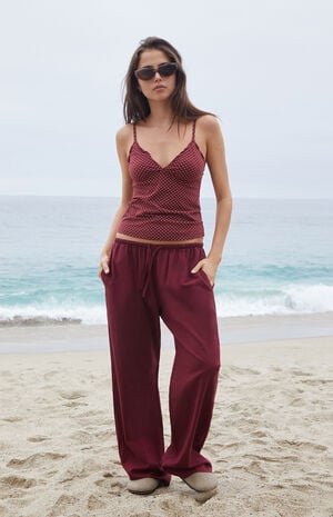 Burgundy Anastasia Linen Pants image number 1