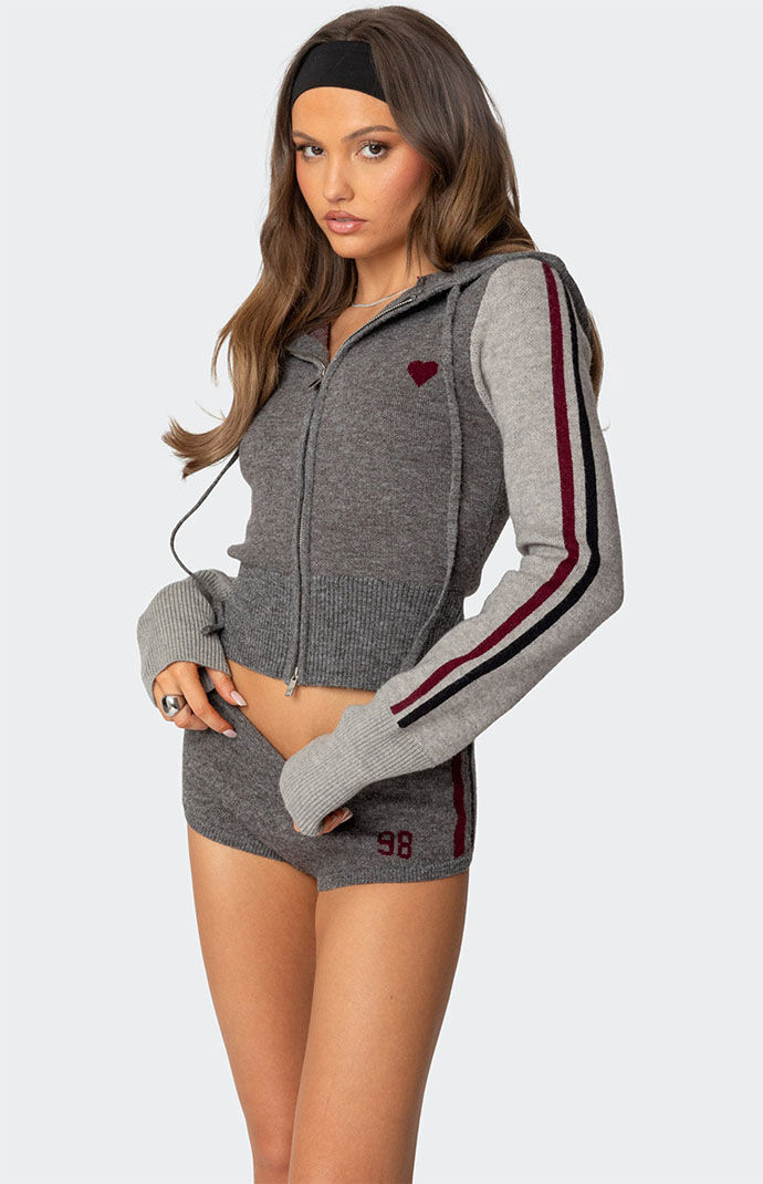 トップス sullen short zip-up knit hoodie Edikted Heart Knit Zip Up Hoodie | PacSun