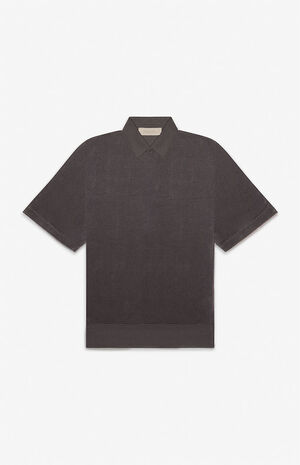 Off Black Terry Cloth Short Sleeve Polo Shirt image number 1