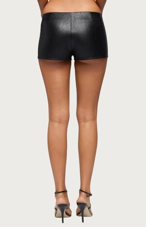 Diana Zip Up Faux Leather Micro Shorts image number 3