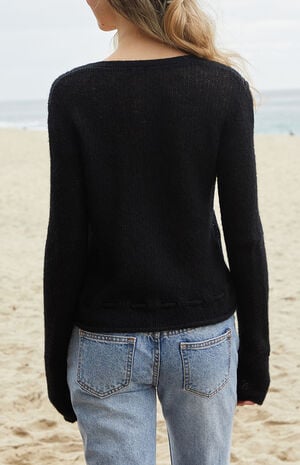 Black Button Front Tie Cardigan image number 3