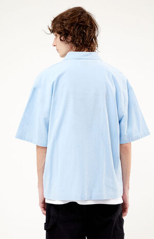 Blue Cropped Boxy Button Down Shirt image number 3
