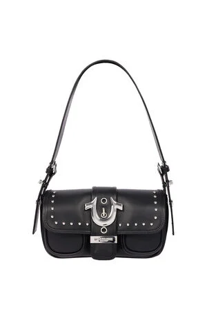 Black Smooth Moto Studded Shoulder Bag image number 1