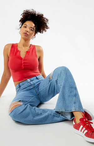 Vintage Wash Notched Button Tank Top image number 2