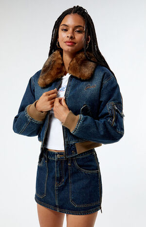 guess faux fur denim jacket