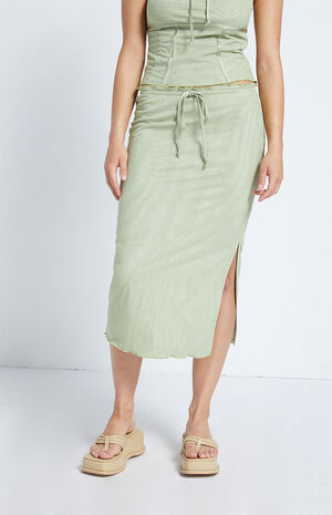 Olive Mesh Midi Skirt image number 3