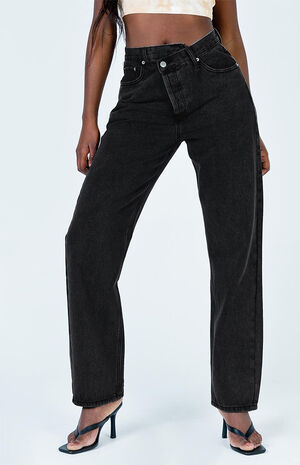 Black Holly Asymmetrical Straight Leg Jeans image number 2