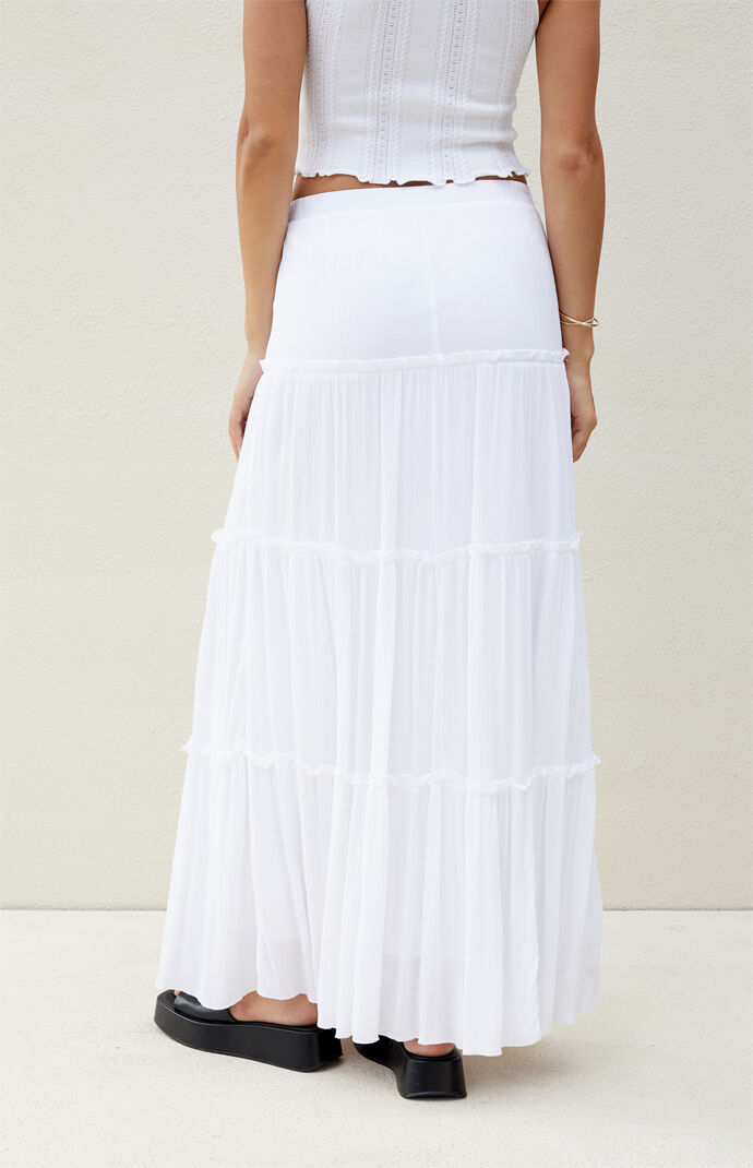 Beverly Beck White Tiered Maxi Skirt PacSun
