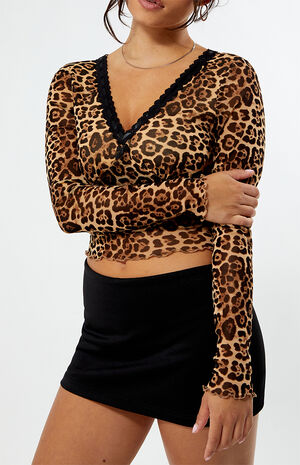 Leopard Mesh Long Sleeve Top image number 2