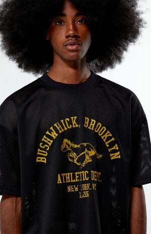 Black Leagues Mesh Boxy Cropped Jersey T-Shirt image number 1