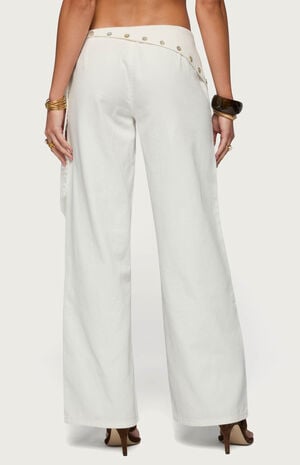 Button Foldover Low Rise Baggy Jeans image number 3