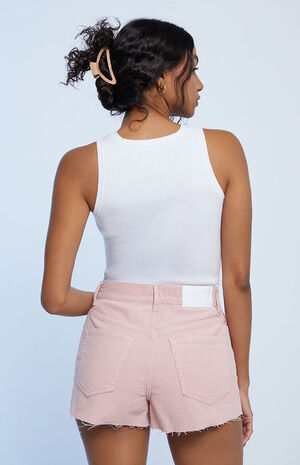 Pink Corduroy Vintage High Waisted Denim Shorts image number 3