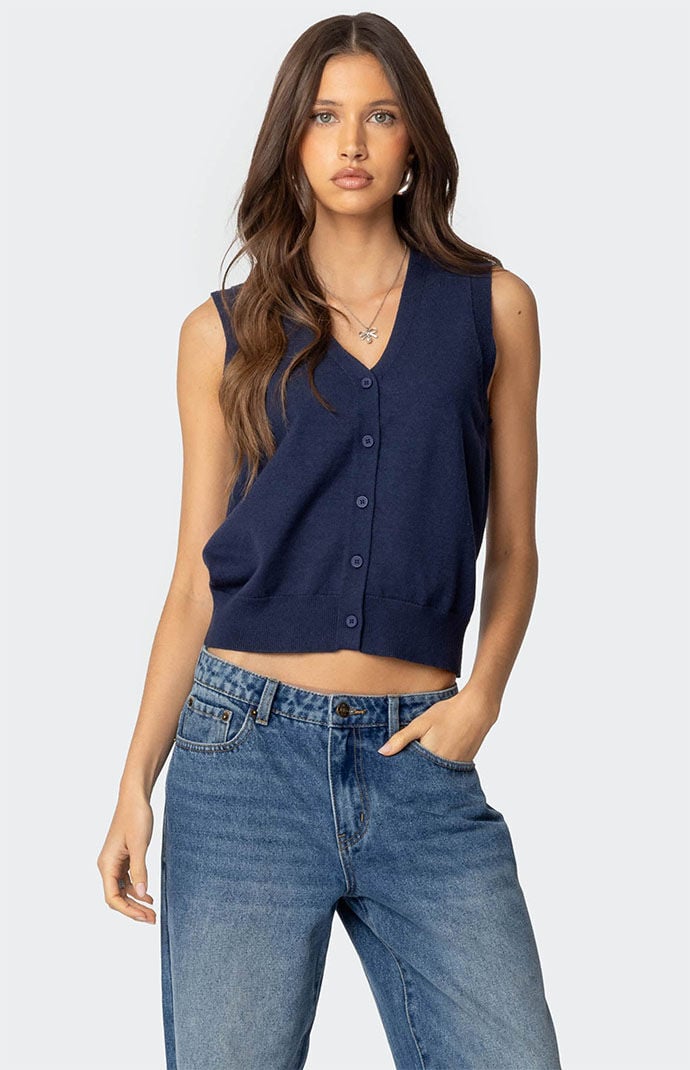 Edikted Cam Button Up Knit Vest Top | PacSun