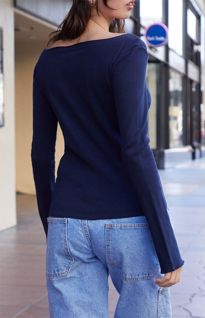 John Galt Navy Lettuce Edge Long Sleeve Top