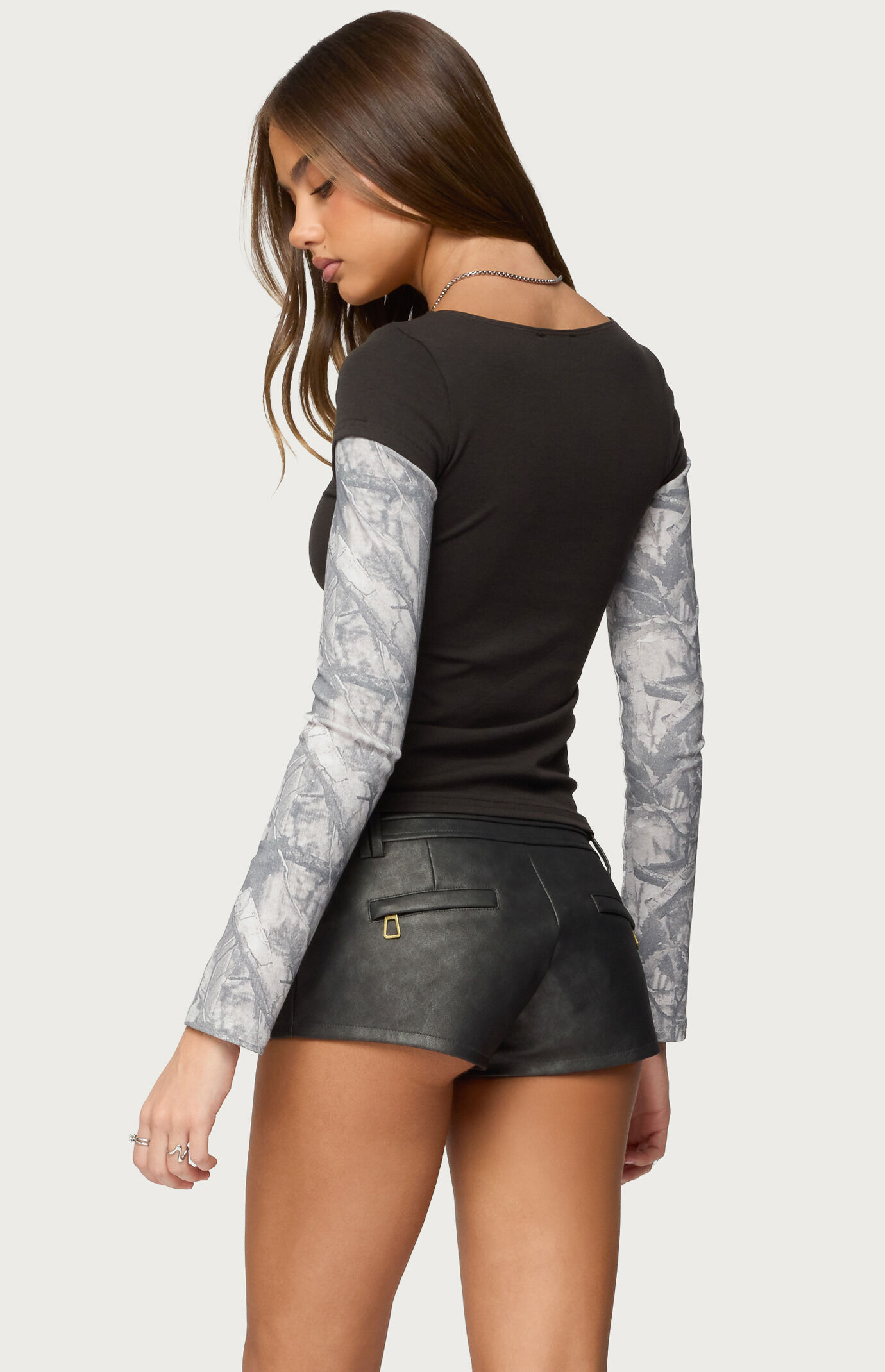 Edikted Layered Camo Long Sleeve T-Shirt