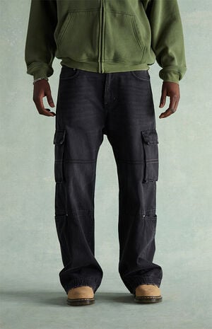 Black Washed Cargo Extreme Baggy Jeans image number 2