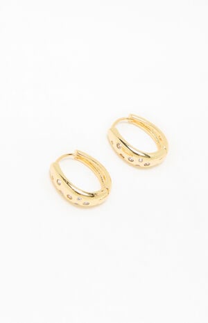 14K Gold Plated Oval Hoop Earrings image number 3