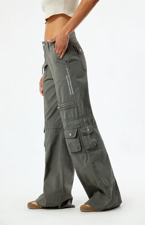 Dark Gray Low Rise Baggy Flare Cargo Pants image number 3