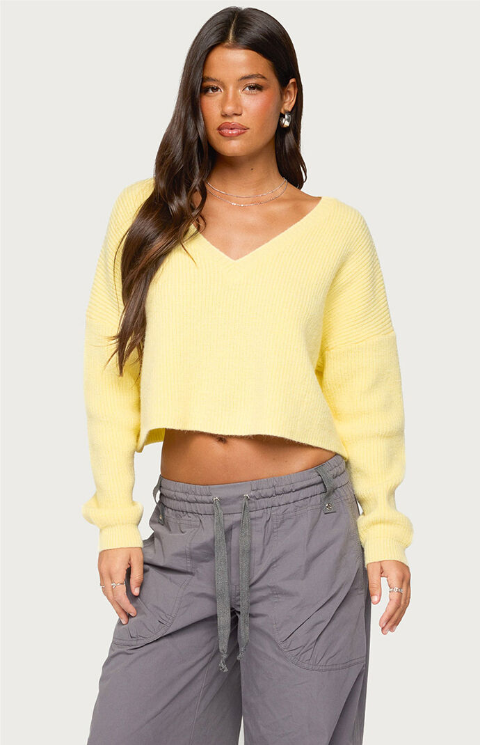 Edikted Aima V-Neck Ribbed Knit Sweater