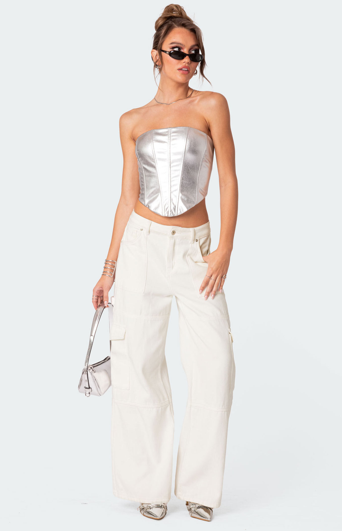 Edikted Mabel Metallic Faux Leather Corset | Pacsun