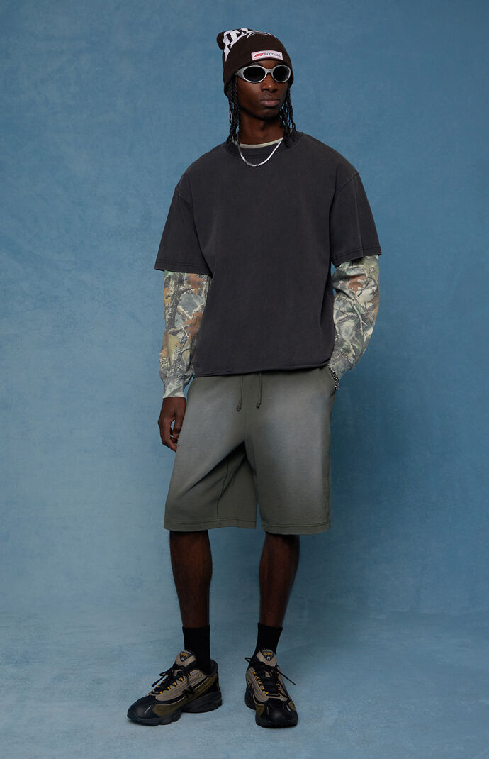 Pacsun Washed Green Fleece Baggy Sweat Shorts