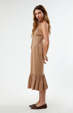 Linen Bustier Midi Dress image number 1