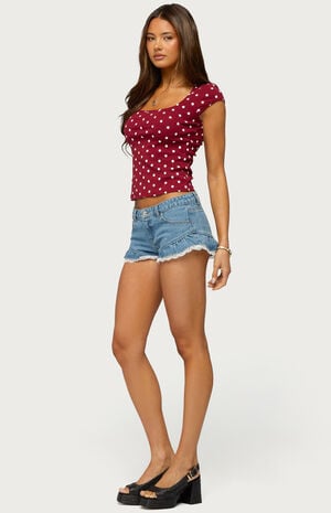Roy Ruffle Lace Denim Micro Shorts image number 4