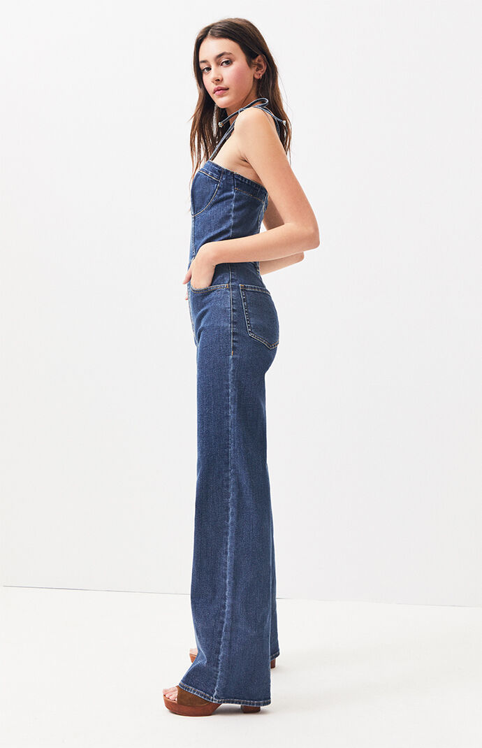 denim bustier jumpsuit