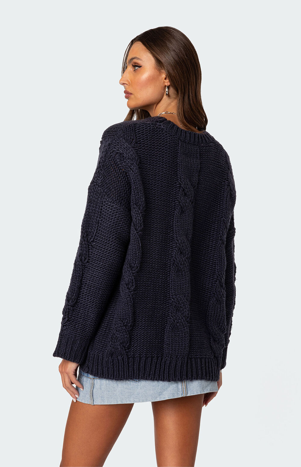 LETSVDO Women's Oversized Cable Knit Sweater - Chunky Crewneck Pullover With Lantern Sleeves