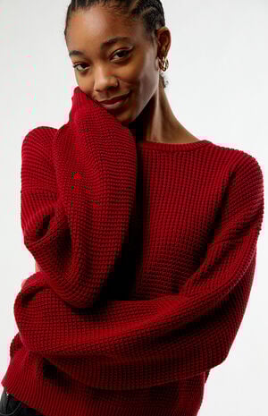 Wine Classic Knit Crew Neck Sweater image number 2