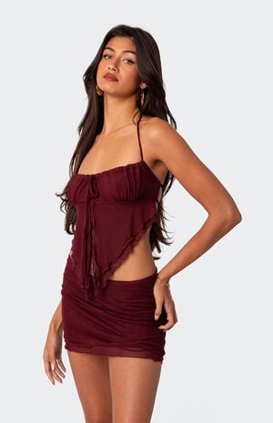 Ariyah Open Tie Back Ruffle Mesh Top image number 3