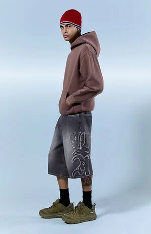 Austin Extreme Baggy Jorts Frayed LA Applique Gray image number 1