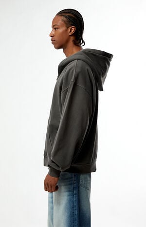 Black Vintage Washed Full Zip Hoodie image number 3
