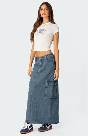 Slitted Cargo Denim Maxi Skirt image number 2