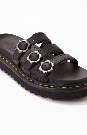 Women's Black Blaire Flower Buckle Slide Sandals image number 6