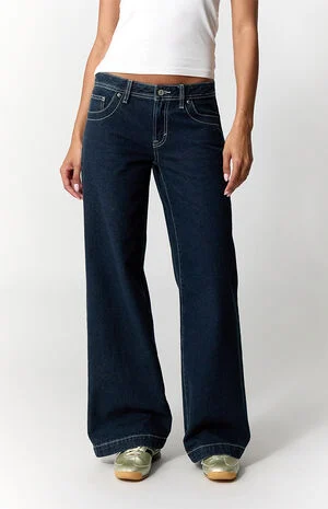 Casey Low Rise Baggy Jeans Contrast Stitch Rinse Denim image number 3