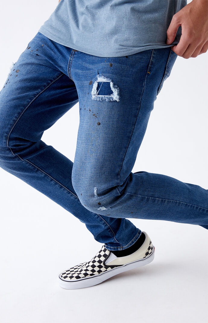 Medium Paint Splatter Stacked Skinny Jeans