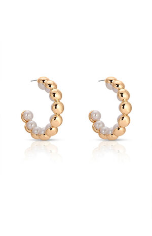 Pearl Inlay and Gold Hoop Earrings image number 5