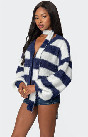 Striped Two Piece Knit Scarf Cardigan image number 3