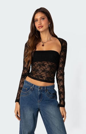 Addison Sheer Lace Two Piece Top image number 5