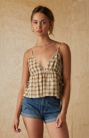 Plaid Babydoll Tank Top image number 1