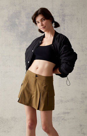 Olive Pleated Cargo Mini Skirt image number 1