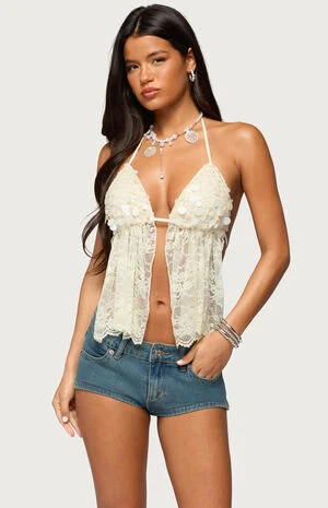 Sequin Lace Split Front Backless Top image number 1