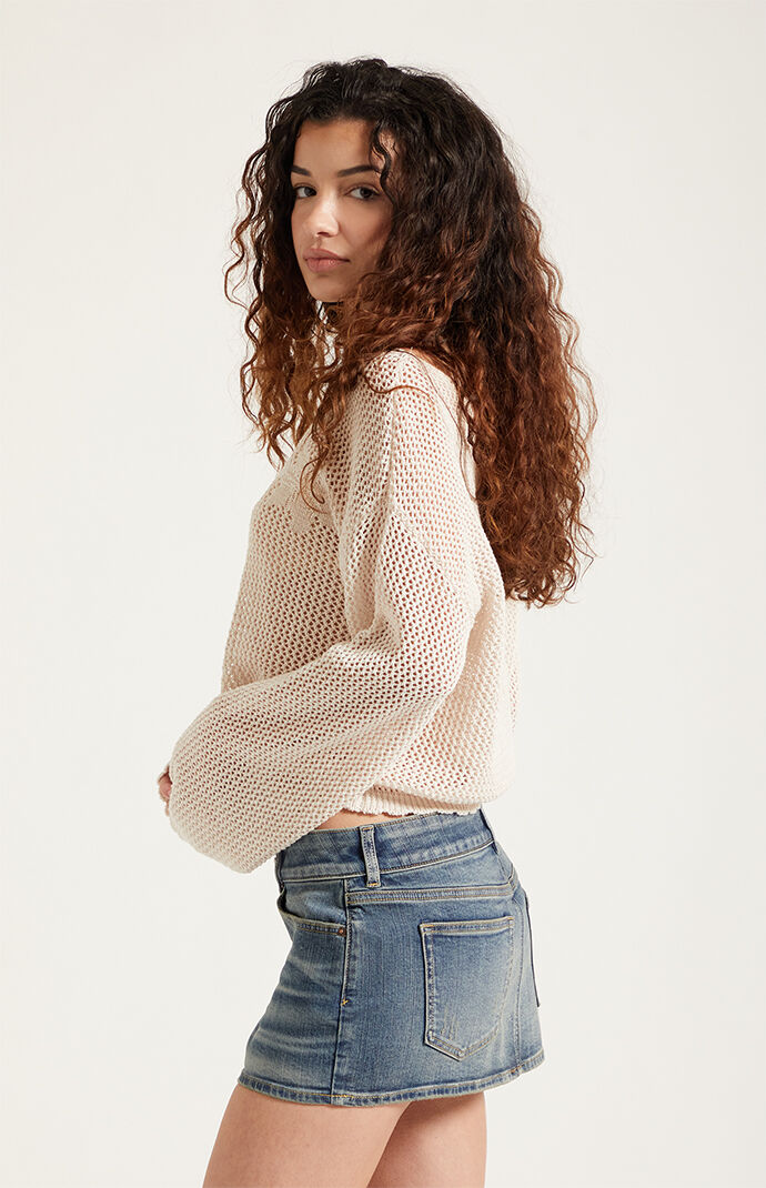 Pacsun Piper Stretch Whisker Medium Blue Denim Micro Mini Skirt